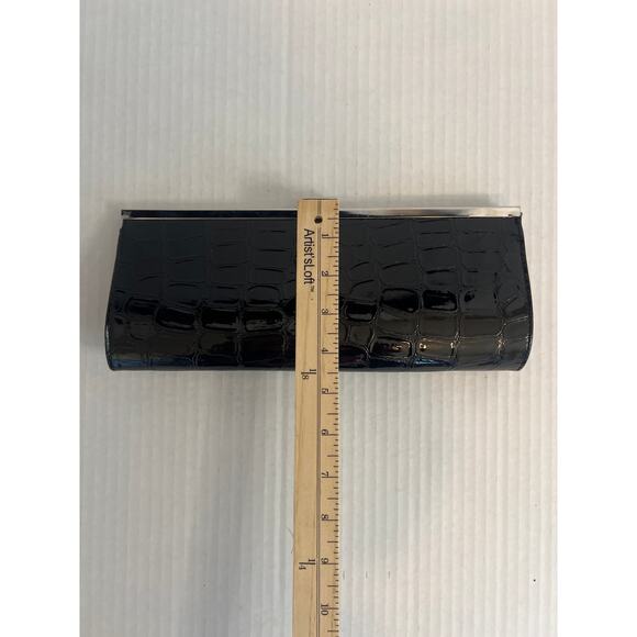 Shiny Black Croc embossed clutch wallet womens - Picture 13 of 15